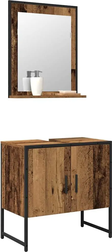 Set Arredo Bagno SYFAX 2 Pz Marrone Rovere Legno Multistrato Design Chic