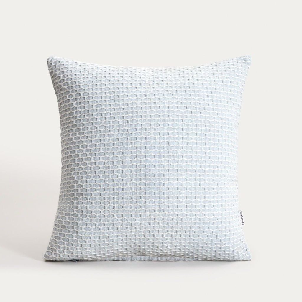 HOMLA RILEY Kissenbezug aus blauer Baumwolle mit geometrischer Ziernaht 45x45 cm