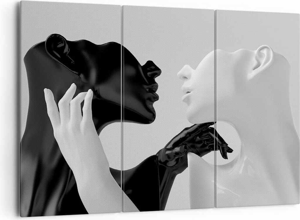 Bild auf Leinwand - Leinwandbild - 3 Teile - Schwarz Weiß Statue - 165x110cm - Wand Bild - Wanddeko - Wandbilder - Leinwanddruck - Bilder - Wandde...