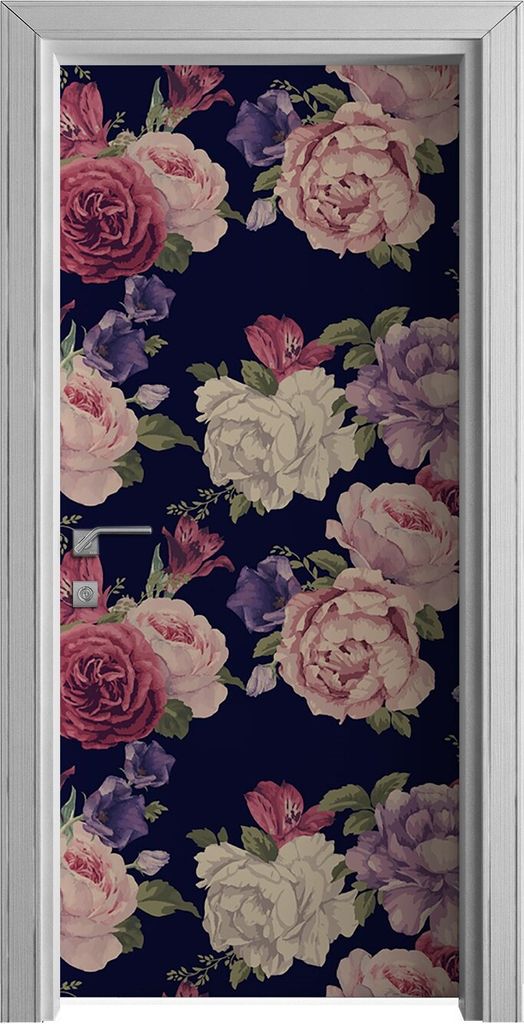 Tür Selbstklebende 90x210 cm Türfolie Türtapete Klebefolie - florales Muster mit Rosen