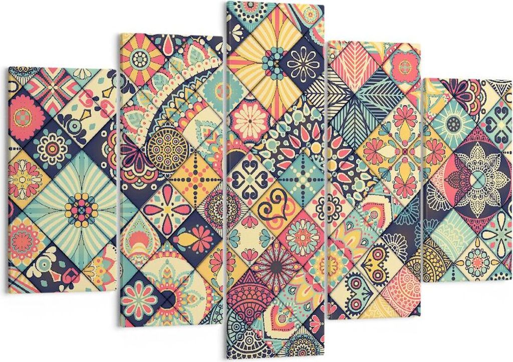 Bild auf Leinwand - Leinwandbild - Blumen Mosaik - 150x100cm - Wand Bild - Wanddeko - Wandbilder - Leinwanddruck - Bilder - Kunstdruck - Wanddekora...