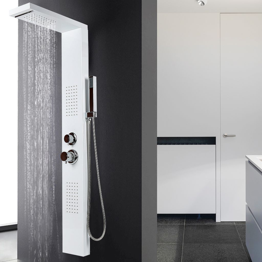 Duschpaneel Duschsystem Edelstahl Duscharmatur mit Massagendüsen Regendusche Handbrause Wasserfall Duschsäule 130x47x15cm Weiß