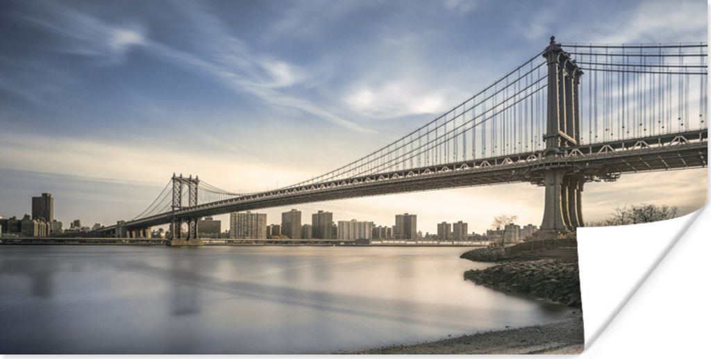 MuchoWow Poster New York - Fluss - Brücke 80x40 cm - Wanddeko
