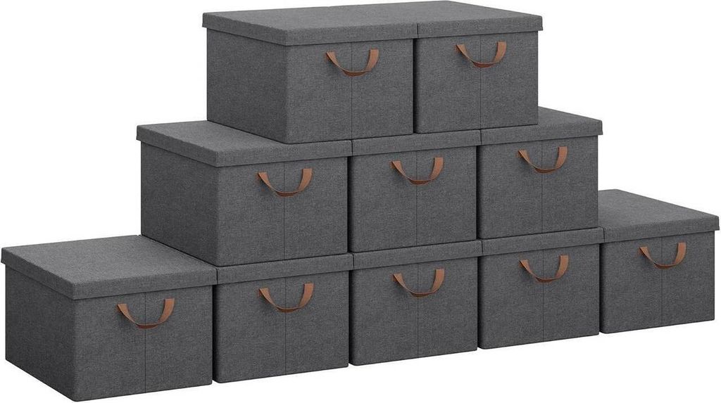 WOLTU 10er Set Aufbewahrungsboxen mit Deckel, mit Griffen, faltbar, Grau