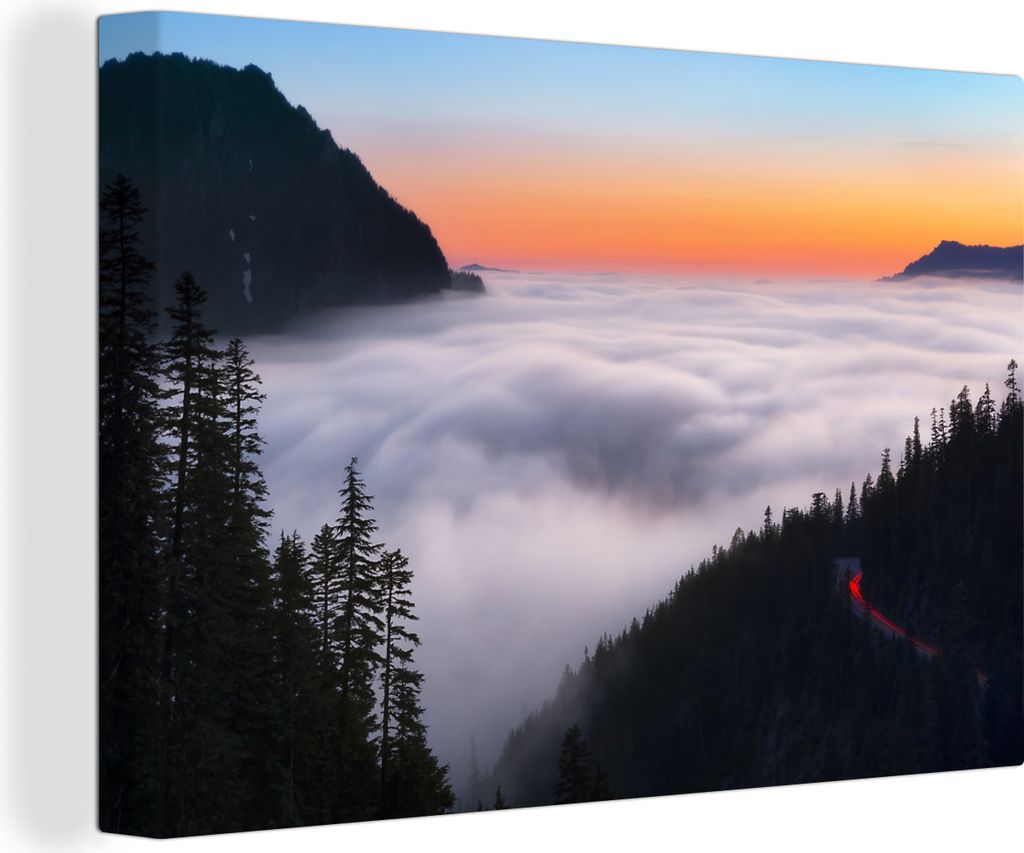 OneMillionCanvasses - Leinwandbilder - 150x100 cm, Ein Wolkenvorhang im Mount Rainier National Park, Wandbilder Kunstdruck Wanddekoration