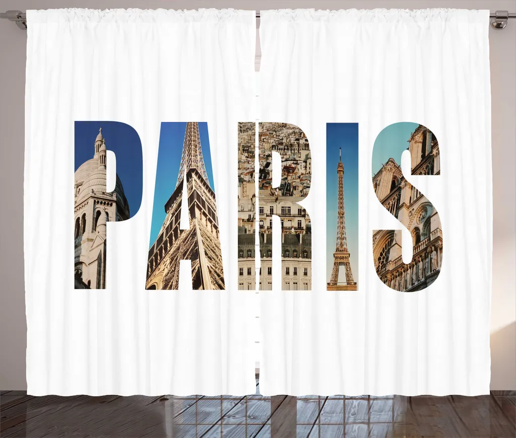Grand Rideau Décoratif pour Salon 280x225 cm Thème Paris Tour Eiffel