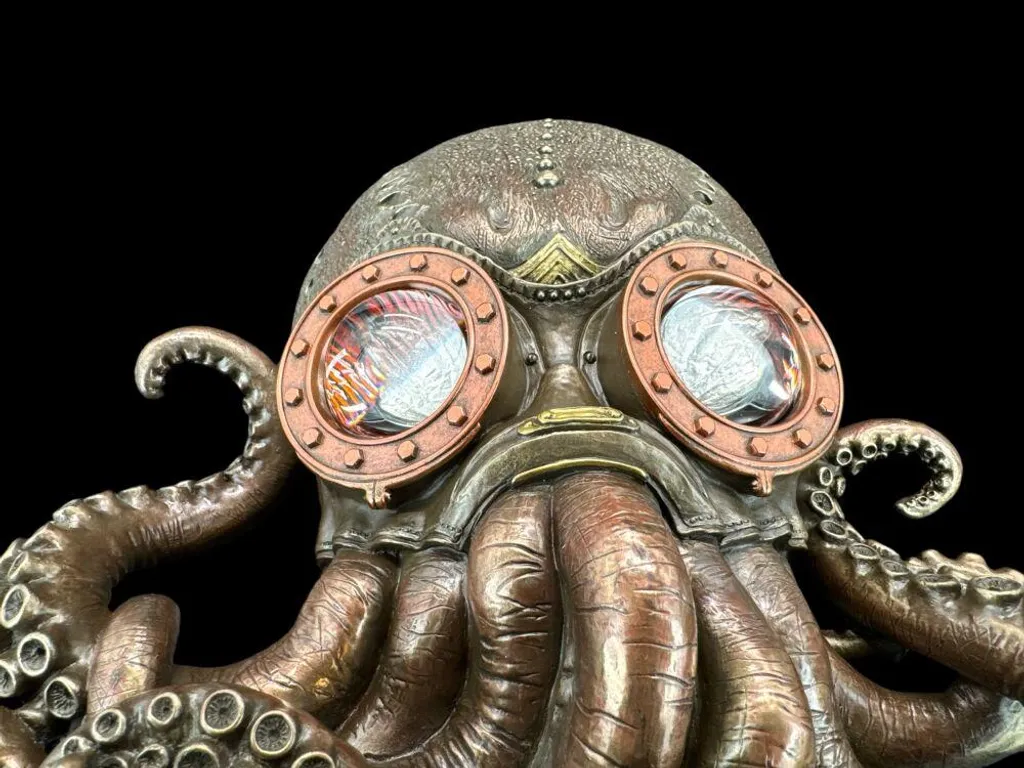 Sculpture murale pieuvre industrielle steampunk effet bronze de 33 cm