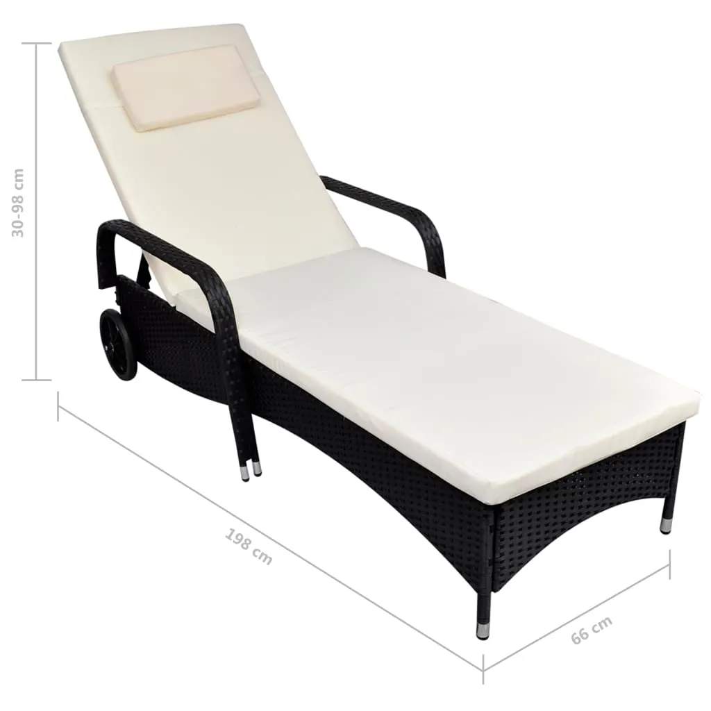 Bain de soleil ajustable en rotin noir avec roulettes et grand confort - 2