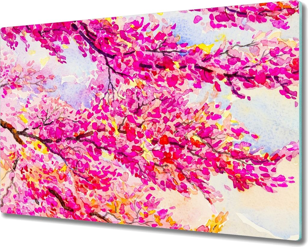 Coloray Schneidebrett Herdabdeckplatte 80x52 cm Kochplattenabdeckung Hackbrett Küchenbrett - Malerei Baum Blätter