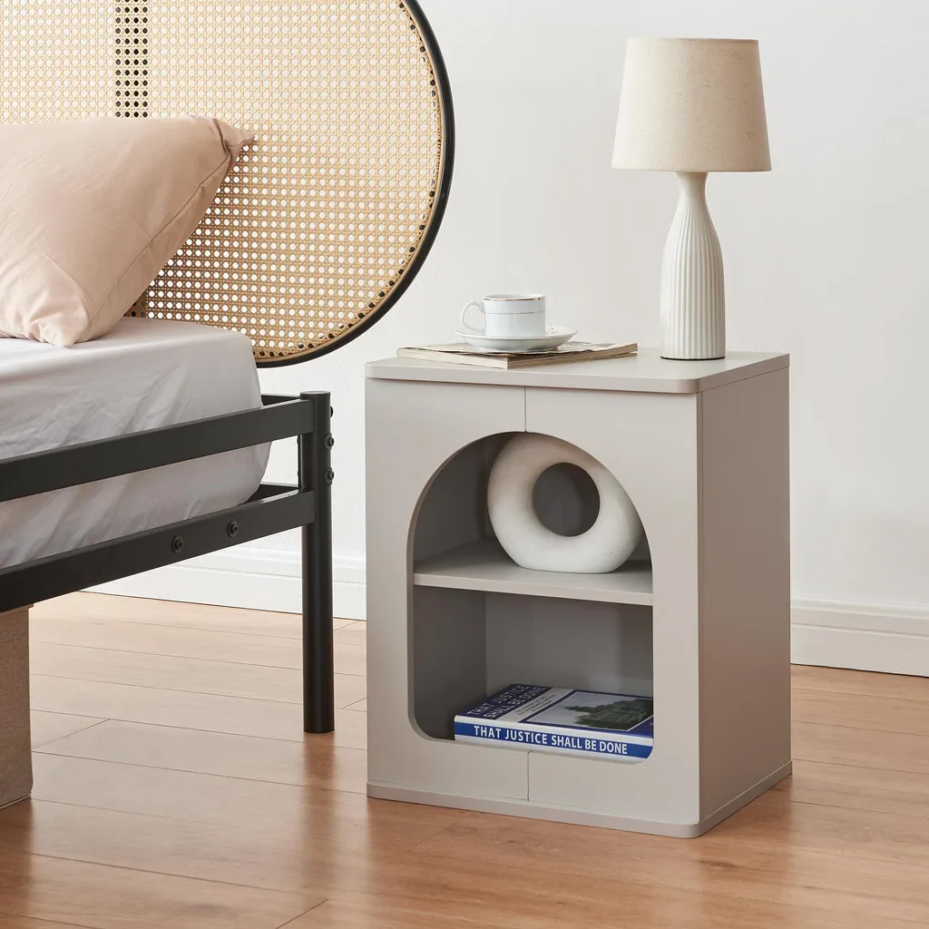 Rangement de nuit gris Trorhun 2 niveaux pour chambre ordonnée 48cm