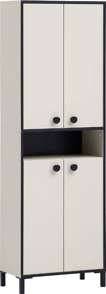 Flur Schuhschrank 60 cm breit in Beige mit Rahmen in Mattschwarz, 4 Türen - ELMIRA-80