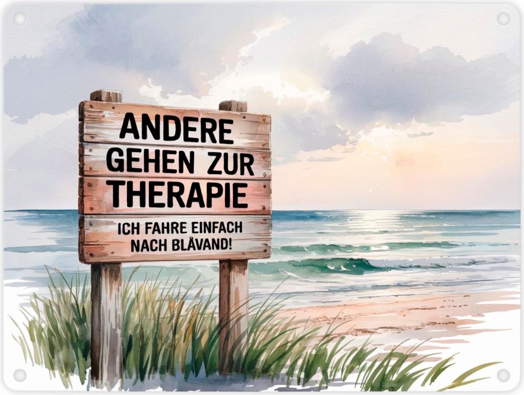 BLÅVAND statt Therapie Strandszene Metallschild in 15x20 cm