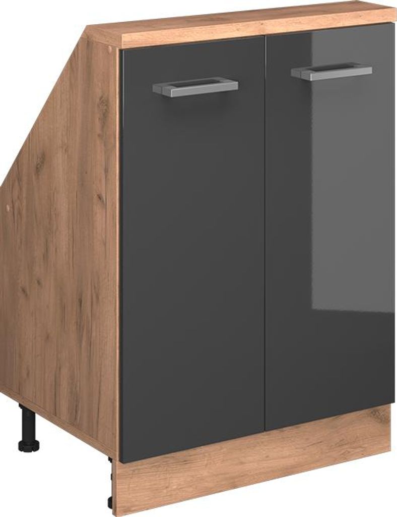 Vicco Dachschrägenschrank Rion, mit 2 Türen, Anthrazit Hochglanz/Goldkraft Eiche/Goldkraft Eiche