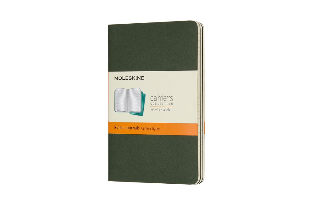 Moleskine Notizhefte Cahier 3er Set - mit Kartoneinband - 70g-Papier - Pocket (9x14) - Liniert - Myrtengrün