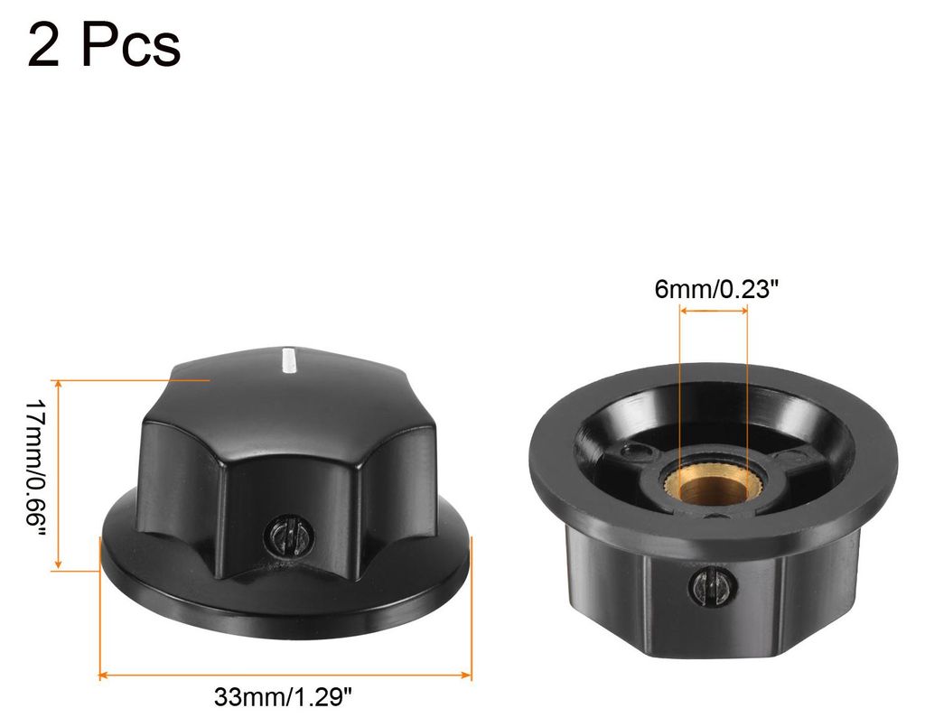 2 Stš¹ck Potentiometer Kn?pfe 33x17mm, Bakelit Gitarrenkn?pfe 6mm Drehknopf mit Madenschraube fš¹r Gitarre Bass, Schwarz