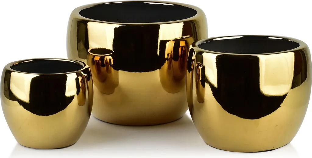 Décoration de Plantes Intérieures : Lot 3 Cache-pots Argent Neva Gold