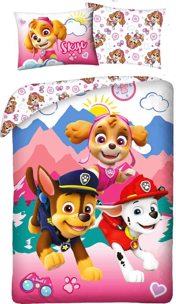 HALANTEX Pościel Paw Patrol różowa bawełna, 140/200, 70/90 Zdjęcie produktu 