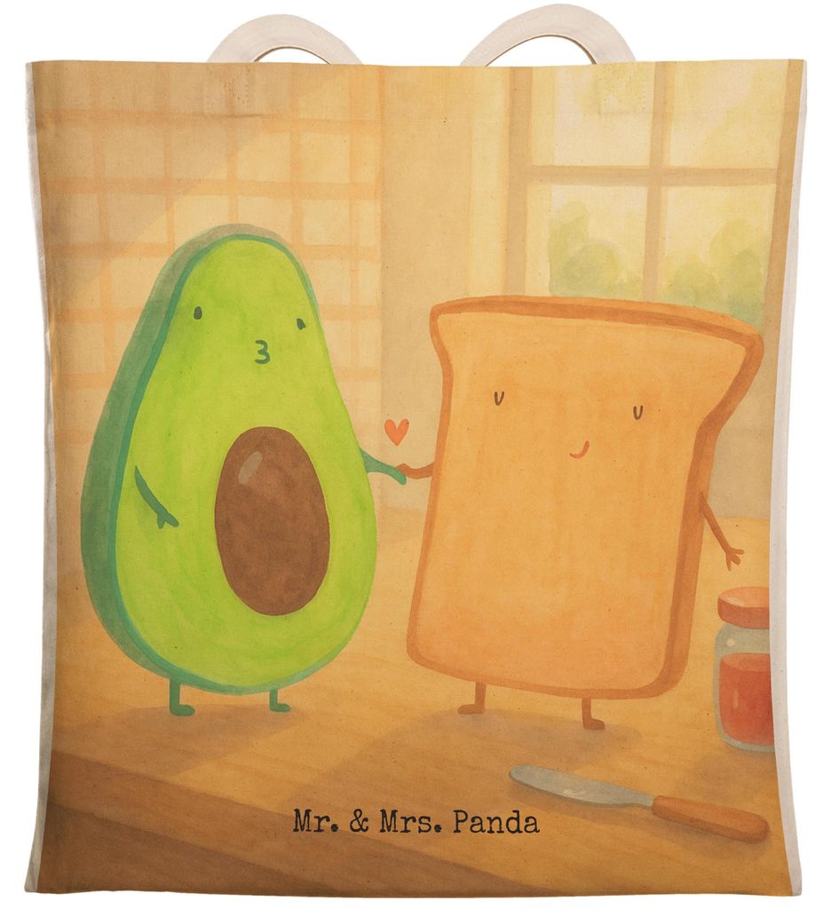 Mr. & Mrs. Panda Einkaufstasche Avocado Toast Design - Weiß - Geschenk, Beutel Tasche, Pärchen, Liebe, Toastbrot, Hochzeitsgeschenk, Stoffbeutel,...