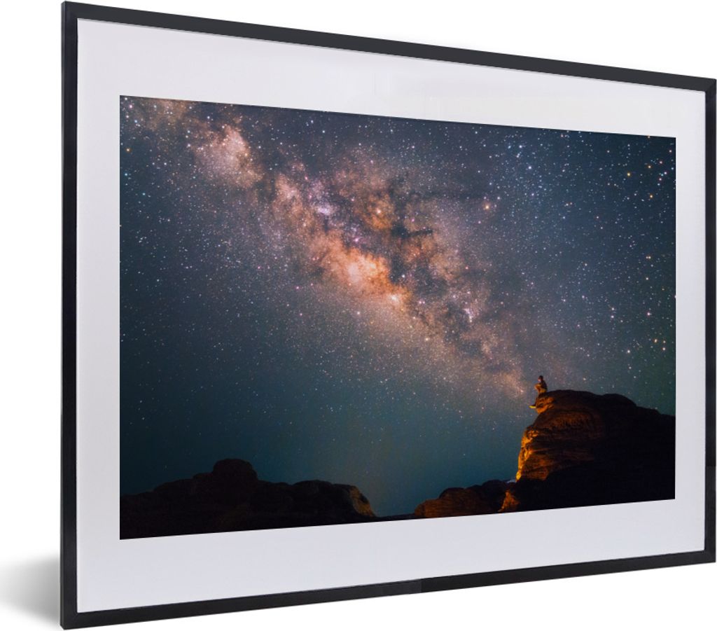 MuchoWow MuchoWow Gerahmtes Poster Milchstraße über einer Berglandschaft 40x30 cm - Poster mit zchwarzem Bilderrahmen - Bilderrahmen - Poster...