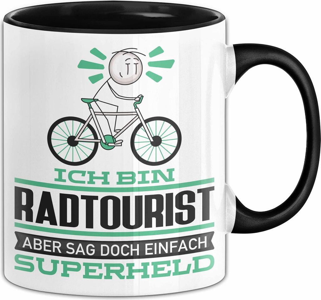 Radtourist Geschenk Tasse Ich Bin Radtourist Aber Sag Doch Einfach Superheld Lustige Geschenkdiee für Radtourist Kaffee-Becher (Schwarz)