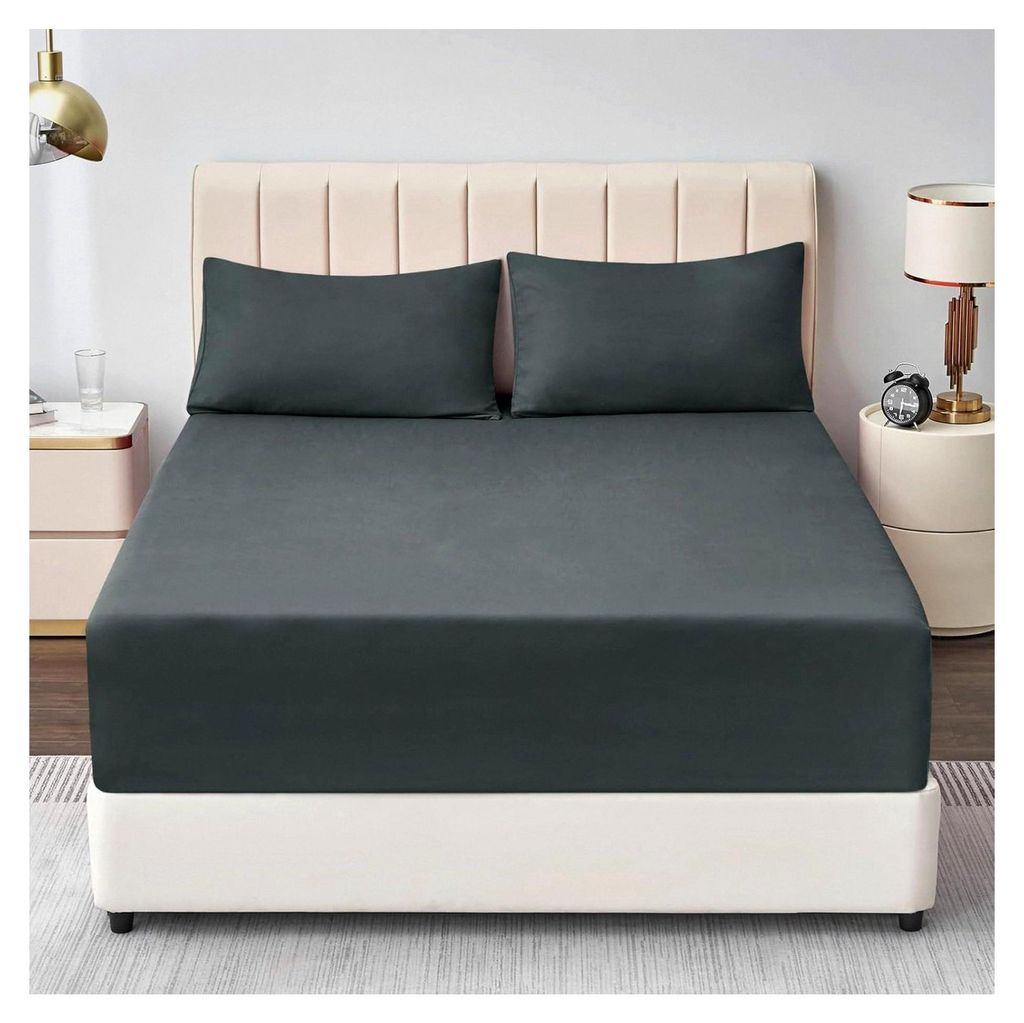 Spannbettlaken 180x200cm für Boxspringbetten - Graues Bettlaken aus Mikrofaser mit 40cm Steghöhe