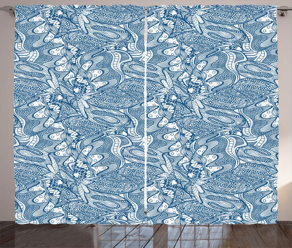 Rideau Grande Largeur 280 cm pour Salon Rustique Bleu Nuit et Blanc
