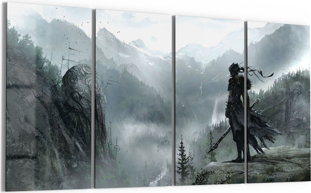 DEQORI Glasbild Echtglas 4x30x60 cm 'Ninja steht an der Klippe' Wandbilder XXL groß