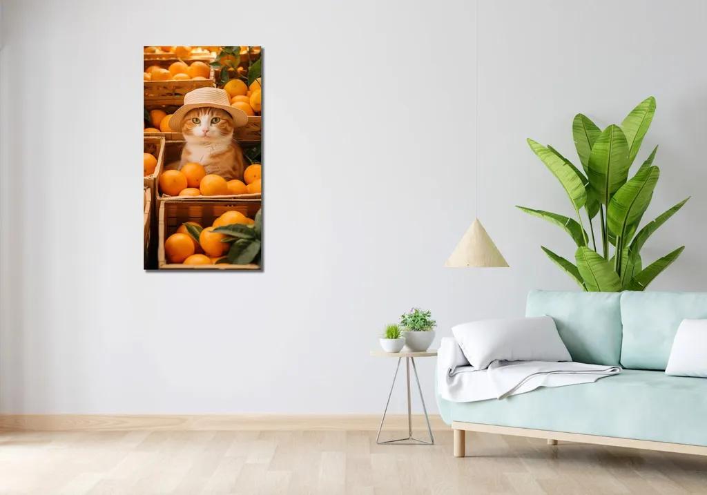 Image 50 x 100 cm Chat dans les oranges - Tableau Déco Murale Moderne - 2