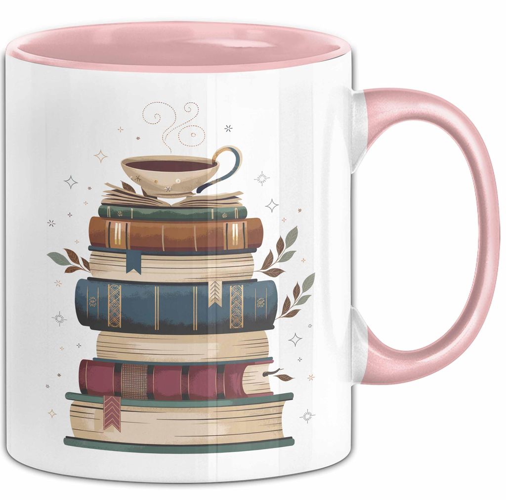 Bücherwurm Tasse Geschenkidee für Vielleser Lustiger Spruch (Rosa)