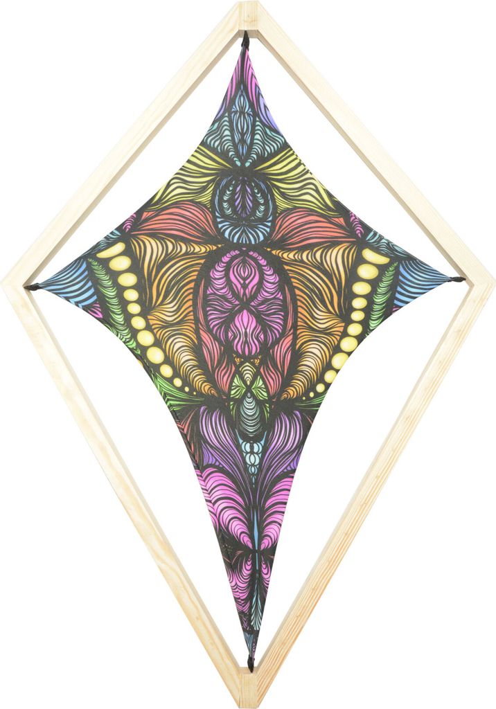 PSYWORK Schwarzlicht Segel Elasthan | Drache S Neon Space Star | 0,55 x 1,10m | UV-aktiv | fluoreszierend | Wandtuch Wandbehang Stoff Neon Deko Par...