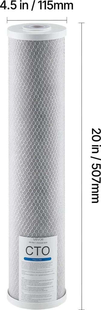 Cartuccia di ricambio VEVOR per il filtro dell'acqua per tutta la casa, 115 x 507 mm blocco di carbone CTO, filtro di ricambio per il sistema di filtraggio dell'acqua a 3 stadi, riduce il cloro, il sapore e l'odore cattivo - 8