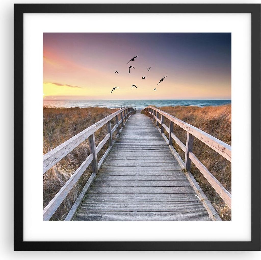 Gerahmtes Poster - Schwarzer Rahmen - Eintrag auf der Strand - 40x40 cm - Wand Bild - Wanddeko - Wandbilder - Kunstposter - Wandposter - Bilderrahm...