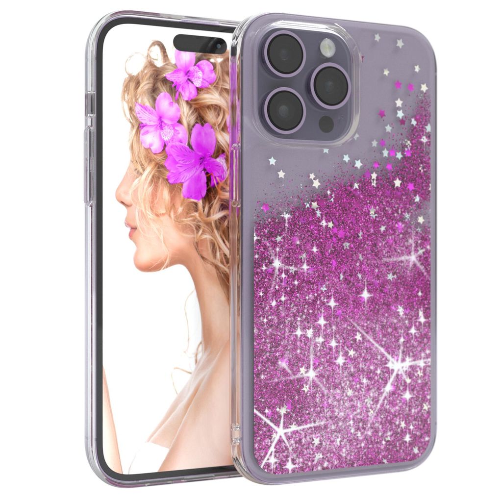 EAZY CASE - Glitzer Hülle kompatibel mit Apple iPhone 14 Pro Max Glitzer Schutzhülle, Soft Case, Backcover Transparent mit Motiv
