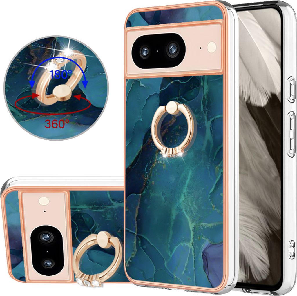 Hülle für Google Pixel 8 Muster TPU Silikon Stoßdämpfer Bumper Schutzhülle mit Ring Ständer Dunkelgrün
