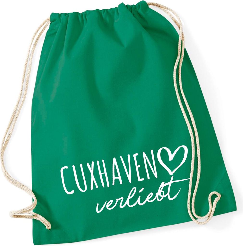 Huuraa Turnbeutel Cuxhaven verliebt 12 Liter Kelly Green Baumwolle Rucksack Geschenkidee