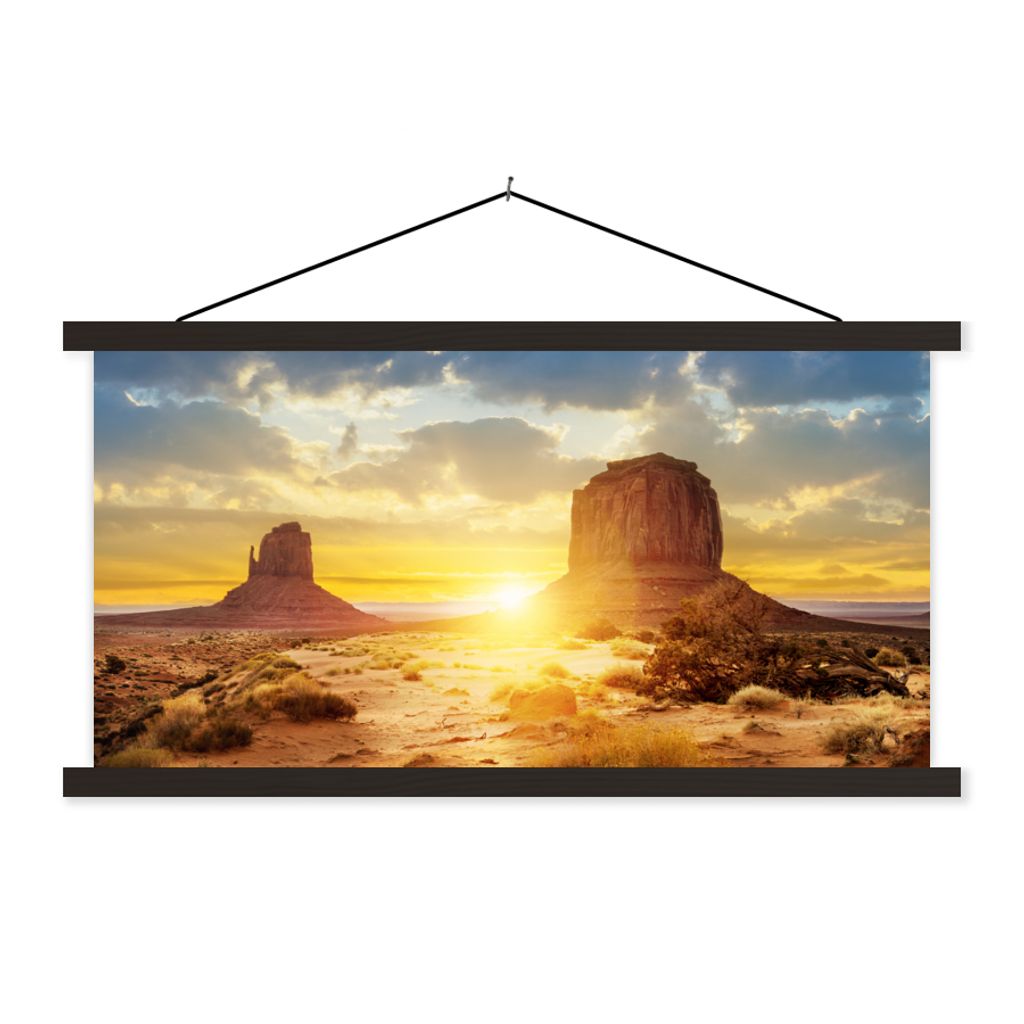 MuchoWow Textilposter Sonnenuntergang - Felsen - Landschaft - Horizont 120x60 cm mit schwarzem Rahmen - Dekoration Schlafzimmer