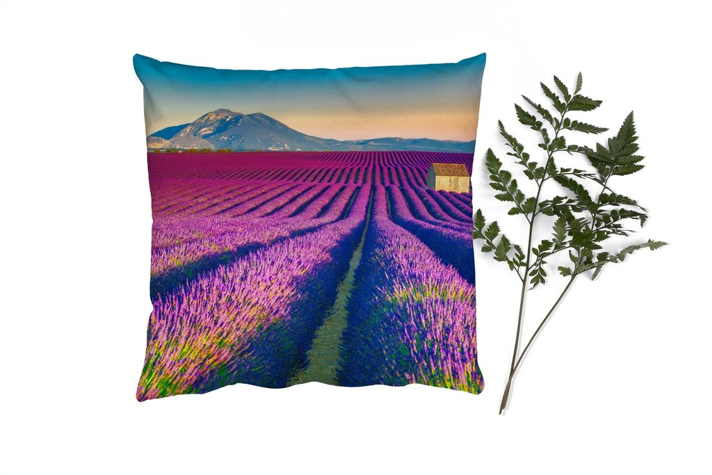 MuchoWow Zierkissen Sofakissen Wohnzimmer Dekokissen 40x40 cm Lavendel - Berg - Blumen - Foto Kissen - Schlafzimmer Dekoration