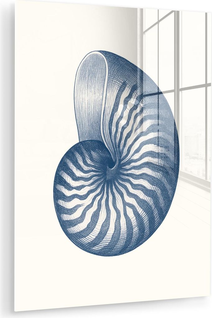 MuchoWow Glasbilder - Bilder auf Wandbild - Foto auf Glas Blau - Muschel - Spirale 60x80 cm Wanddekoration aus Glas - Acrylglasbild - Acrylbilder -...