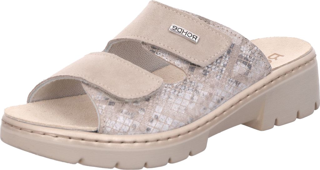 Rohde Damen Pantolette Leder Clog Klettverschluss Wechselfußbett Ancora 5200, Größe:40 EU, Farbe:Beige