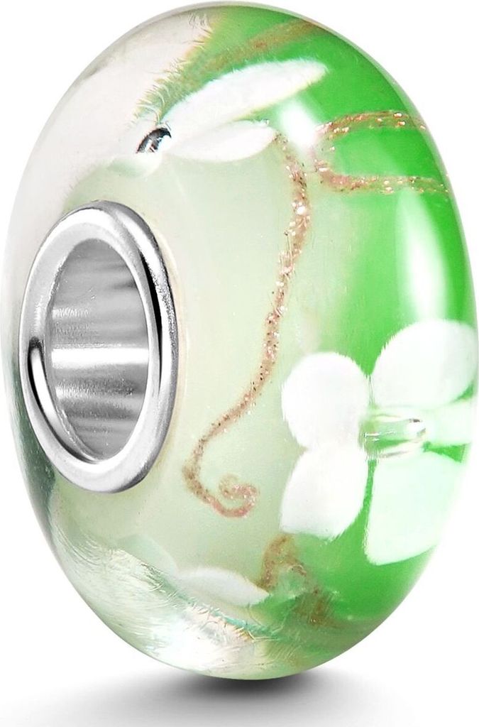 MATERIA by Matthias Wagner Glas Bead grün weiß mit Blumen Produktbild 