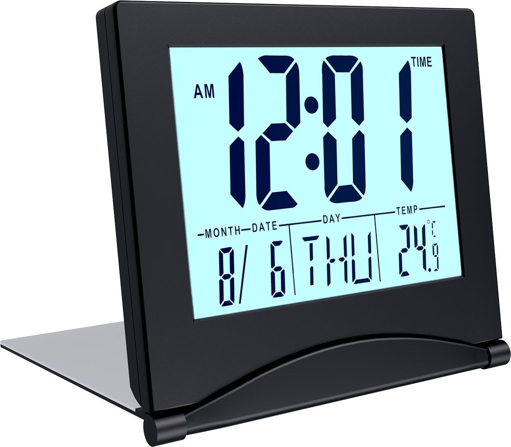 MMOBIEL Digitaluhr LCD-Reisewecker Klappbar mit Hintergrundbeleuchtung - Schwarz