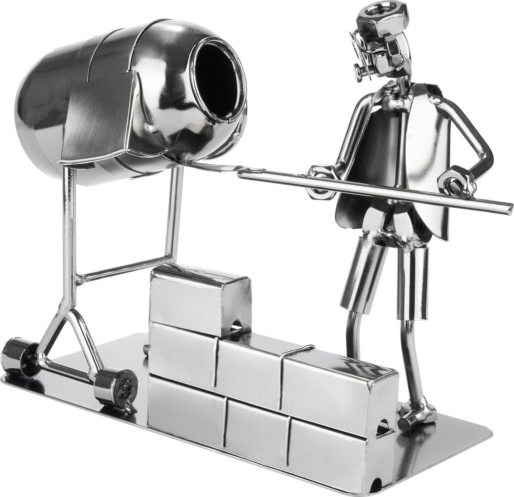 BRUBAKER Schraubenmännchen Bauarbeiter mit Betonmischer - Handarbeit Metallfigur Hausbau Geschenk für Handwerker, Maurer und Hausbauer