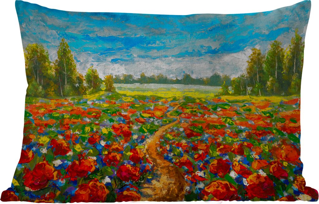 MuchoWow Outdoor Kissen - Malerei - Ölfarbe - Blumen - Natur - 50x30 cm - Wetterfest - Lounge Kissen - Sofa kissen - Wohnzimmer Dekoration