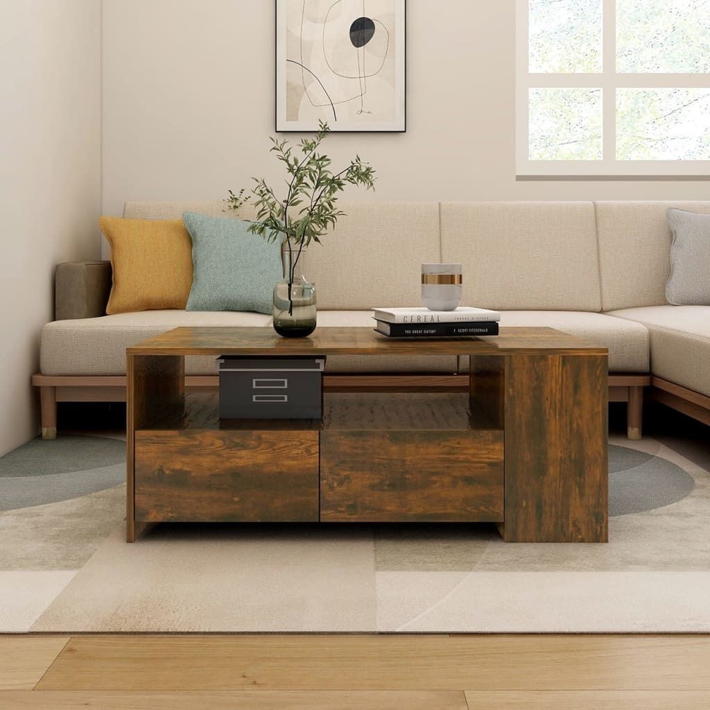 The Living Store Couchtisch Räuchereiche 102x55x42 cm Holzwerkstoff