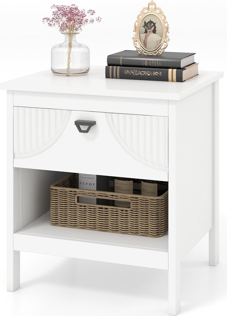 Comodino KOMFOTTEU bianco, comodino con cassetto e ripiano Immagine del prodotto 