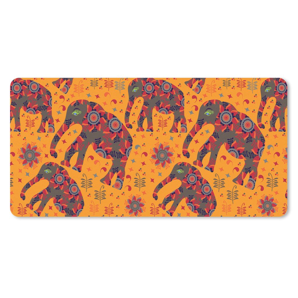MuchoWow Mauspad Mousepad Elefant - Ornament - Blumen - Muster 60x30 cm - Mousepads - Maus Mat - Pad - Mausunterlage - Nachhaltig
