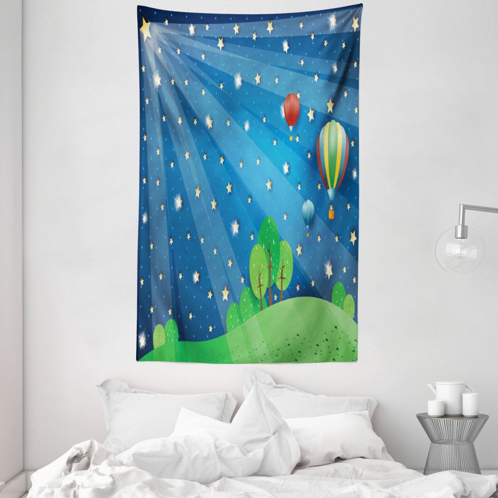 ABAKUHAUS Ballon Wandteppich und Tagesdecke, Cartoon Luftballons Sterne aus Weiches Mikrofaser Stoff Waschbar ohne Verblassen Digitaldruck, 140 x 2...