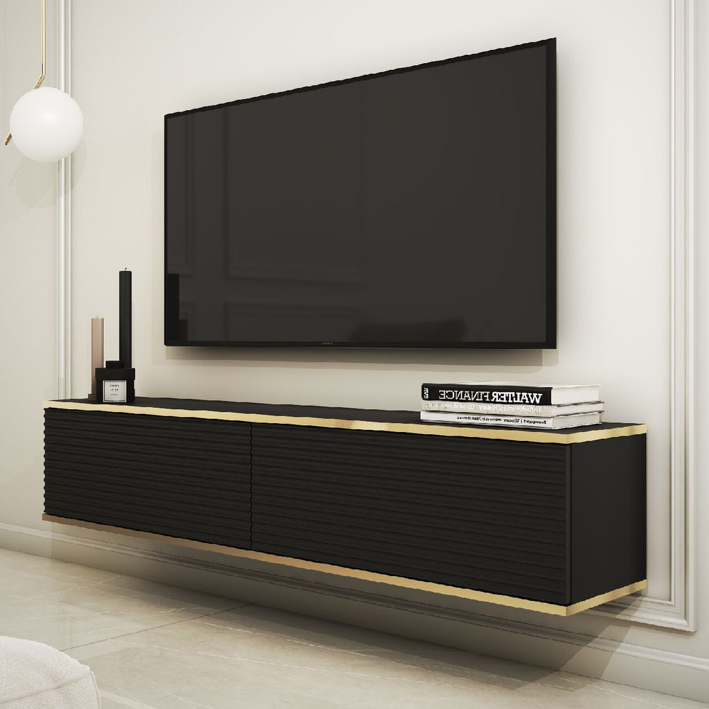 TV Lowboard Schrank Fernsehtisch ORO MDF 135 schwarz 135x30x32cm