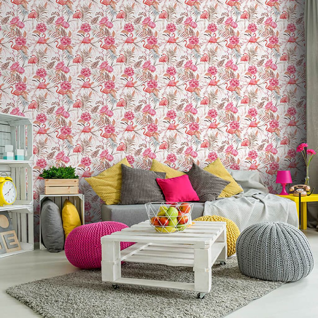 Fototapete Muster Rosa Flamingo M5873 – selbstklebende Strukturtapete 260g / 300x210cm