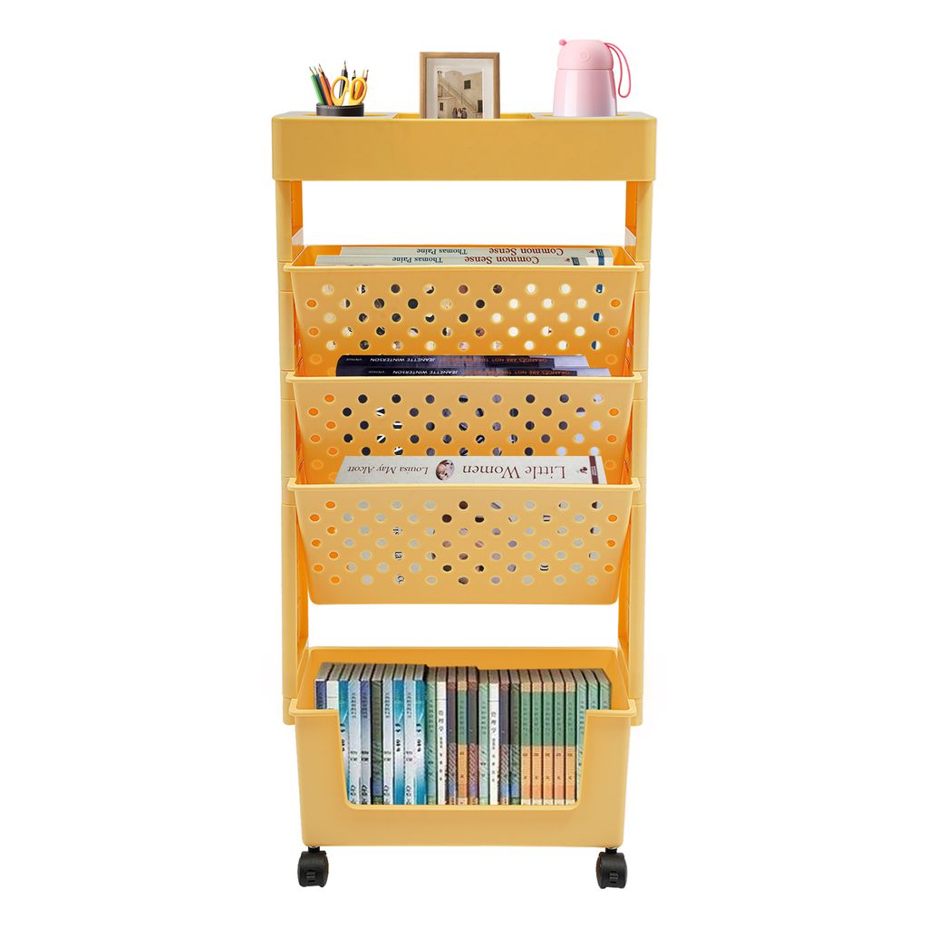 5 Etagen Lagerregal 37.5*15*78cm Bücherregale mit Rädern (Orange)